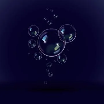 Soap bubbles on a black blue background Stock Illustration