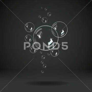 Soap bubbles on a black blue background Stock Illustration