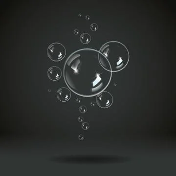 Soap bubbles on a black blue background Stock Illustration