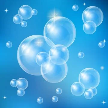 Soap bubbles on a blue background Stock Illustration