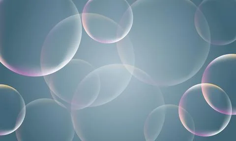 Soap bubbles on a blue natural background. shiny bubble circles. Stock Illustration