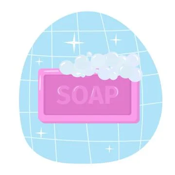 Soap with bubbles in flat style. Cleaning concept vector icon. Illustrazione stock