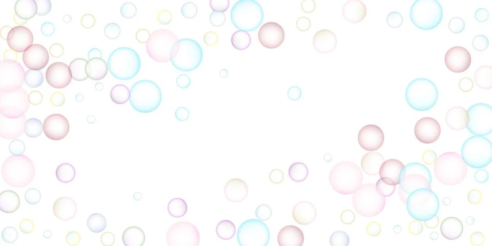 Soap bubbles flew randomly on a white background. Vector Stock Illustration