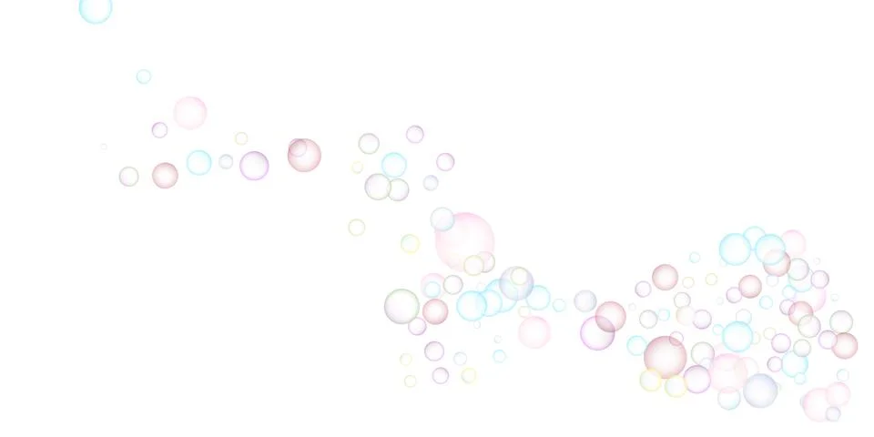Soap bubbles flew randomly on a white background. Vector Stock Illustration