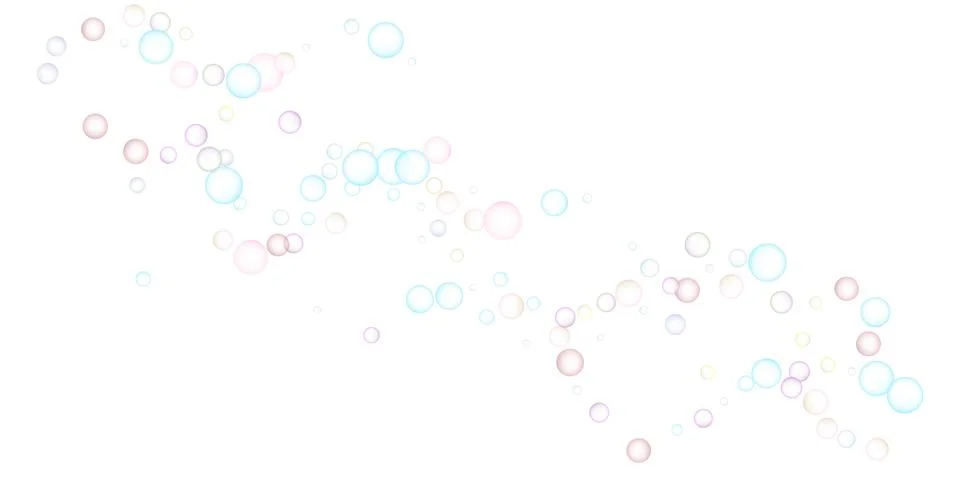 Soap bubbles flew randomly on a white background. Vector Stock Illustration