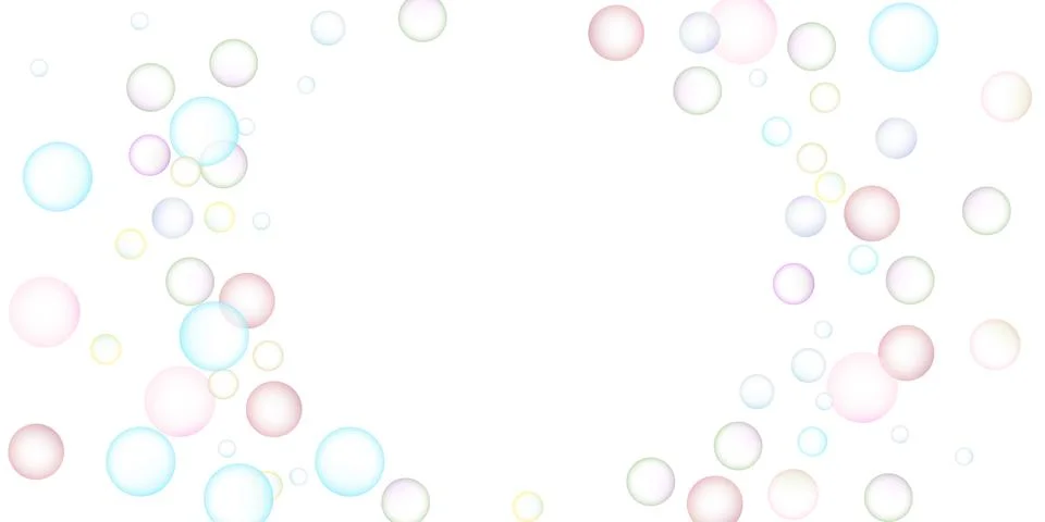 Soap bubbles flew randomly on a white background. Vector Stock Illustration