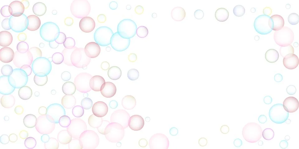 Soap bubbles flew randomly on a white background. Vector Stock Illustration