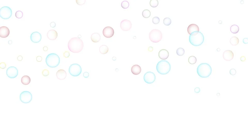 Soap bubbles flew randomly on a white background. Vector Stock Illustration
