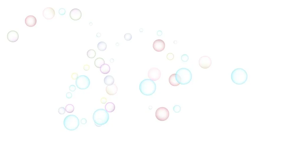 Soap bubbles flew randomly on a white background. Vector Illustrazione stock