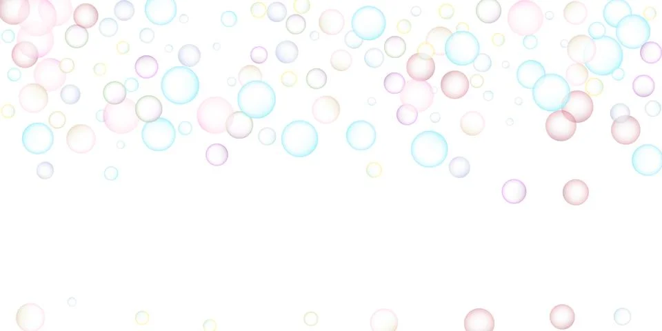 Soap bubbles flew randomly on a white background. Vector Stock Illustration