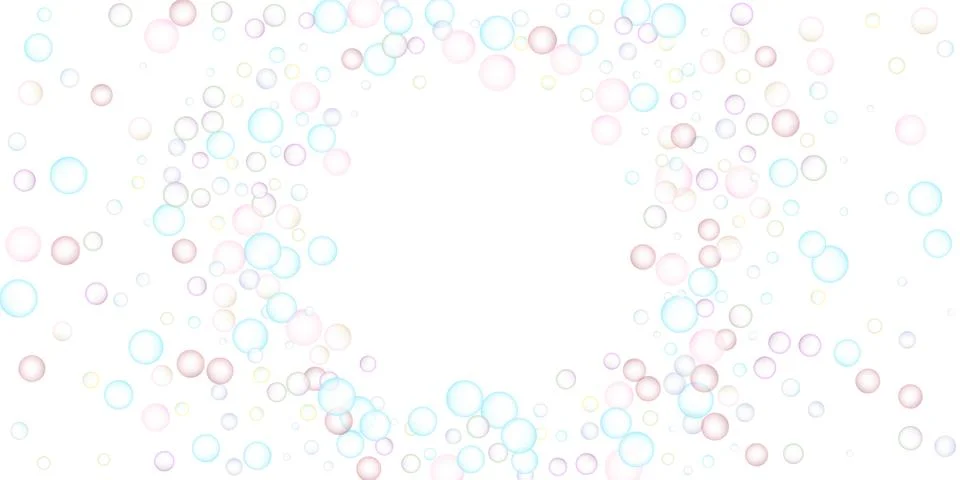 Soap bubbles flew randomly on a white background. Vector Stock Illustration