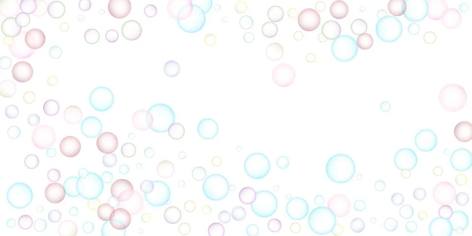 Soap bubbles flew randomly on a white background. Vector Stock Illustration