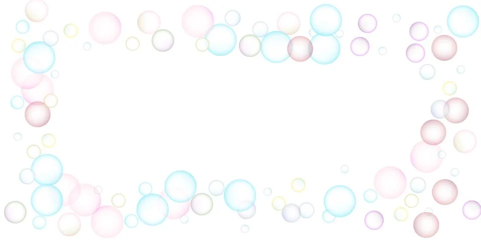 Soap bubbles flew randomly on a white background. Vector Stock Illustration