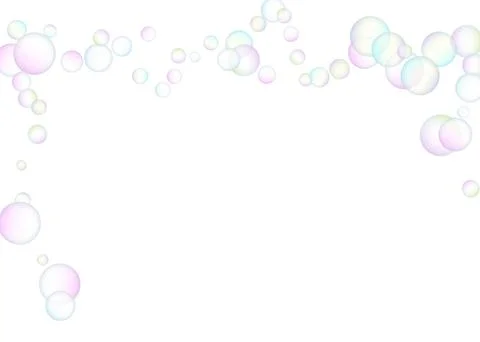Soap bubbles flew randomly on a white background. Vector Illustrazione stock