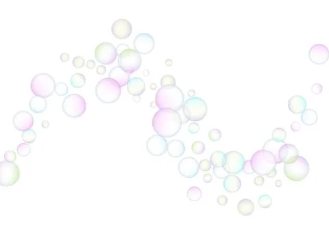 Soap bubbles flew randomly on a white background. Vector Illustrazione stock