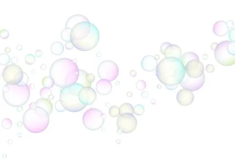 Soap bubbles flew randomly on a white background. Vector Stock Illustration