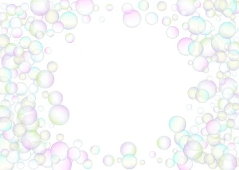 Soap bubbles flew randomly on a white background. Vector Illustrazione stock