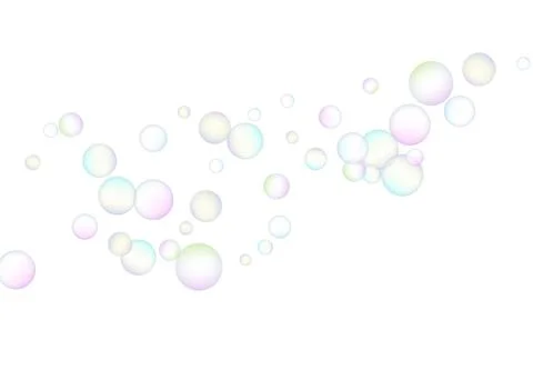 Soap bubbles flew randomly on a white background. Vector Stock Illustration
