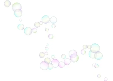 Soap bubbles flew randomly on a white background. Vector Illustrazione stock