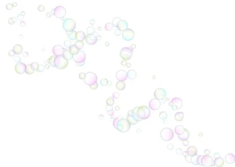 Soap bubbles flew randomly on a white background. Vector Illustrazione stock