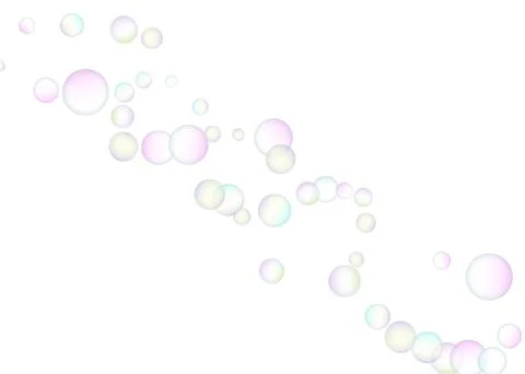 Soap bubbles flew randomly on a white background. Vector Stock Illustration