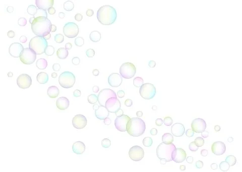 Soap bubbles flew randomly on a white background. Vector Stock Illustration