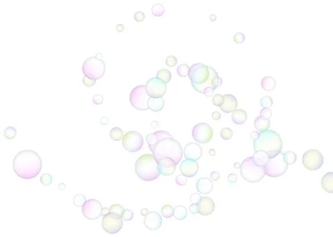 Soap bubbles flew randomly on a white background. Vector Illustrazione stock