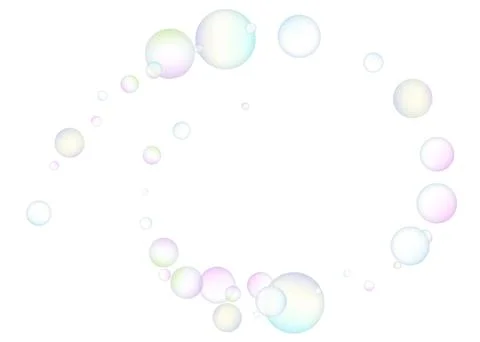 Soap bubbles flew randomly on a white background. Vector Illustrazione stock