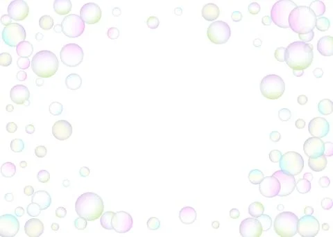Soap bubbles flew randomly on a white background. Vector Illustrazione stock