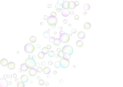 Soap bubbles flew randomly on a white background. Vector Illustrazione stock