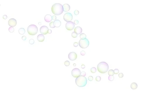 Soap bubbles flew randomly on a white background. Vector Illustrazione stock
