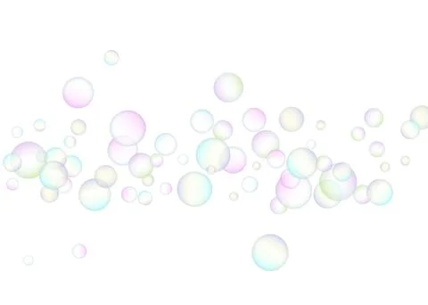 Soap bubbles flew randomly on a white background. Vector Stock Illustration