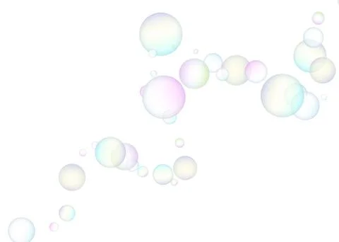 Soap bubbles flew randomly on a white background. Vector Illustrazione stock