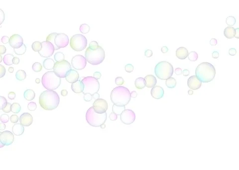 Soap bubbles flew randomly on a white background. Vector Stock Illustration