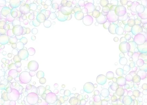 Soap bubbles flew randomly on a white background. Vector Stock Illustration