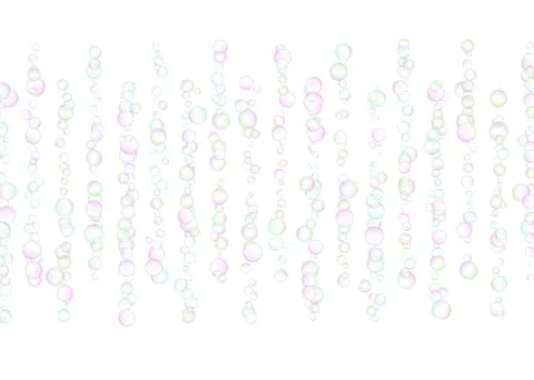 Soap bubbles flew randomly on a white background. Vector Illustrazione stock