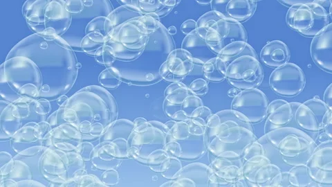 Soap bubbles float upwards against a blue background and pop Stock Footage 340592910