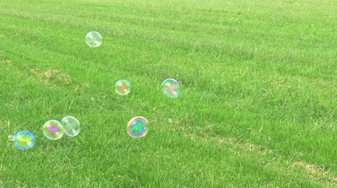 Soap Bubbles Floating on Green Grass Stock Footage 39460337