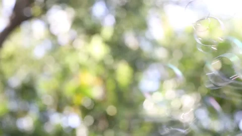 Soap Bubbles Floating Outdoors Child Running to Pop Them  Stock Footage 134576035
