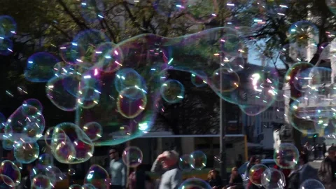 Soap bubbles floating in the sky Stock-Footage 128077113