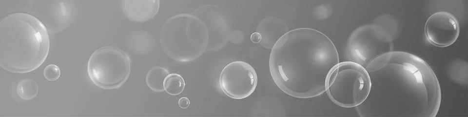 Soap bubbles flying on gray background Stock Illustration