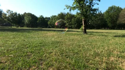 Soap bubbles is flying on green blurred background Stock Footage 138199036