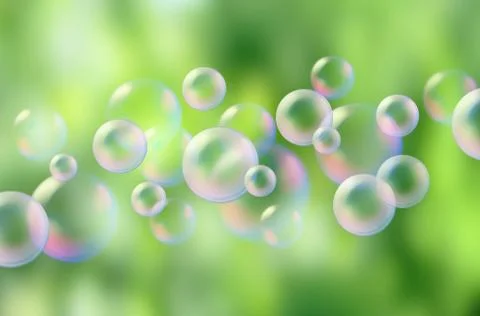 Soap bubbles on green natural background Stock Illustration