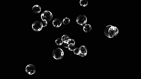 Soap bubbles isolated on black background, seamless loop 4k 3d render Animation Stock Footage 140371891