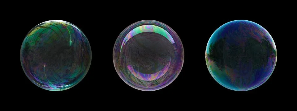 Soap bubbles isolated on black background Stock Illustration