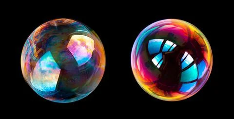 Soap bubbles isolated on black background Stock Photos