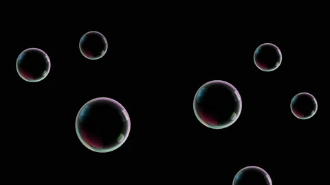 Soap bubbles of middle size fly up and burst. 4K loop animation. Stock Footage 90563783