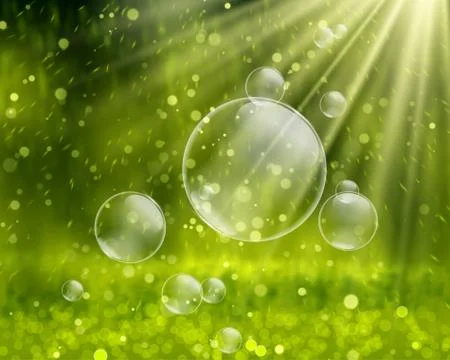 Soap bubbles on a nature background Stock Illustration