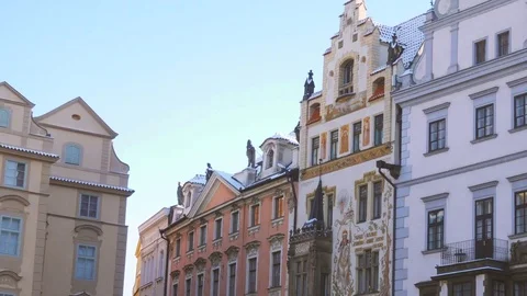 Soap bubbles in Old Town Square in snowy Prague in winter Stock Footage 72099375