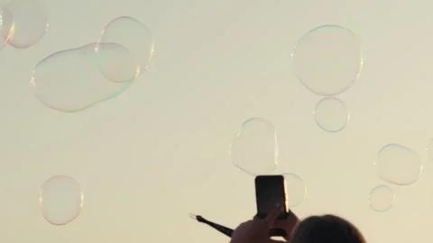 Soap bubbles over Zadar waterfront Stock Footage 340627399